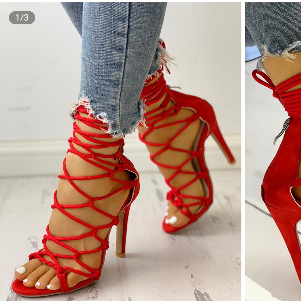 Hollow out lace up heel